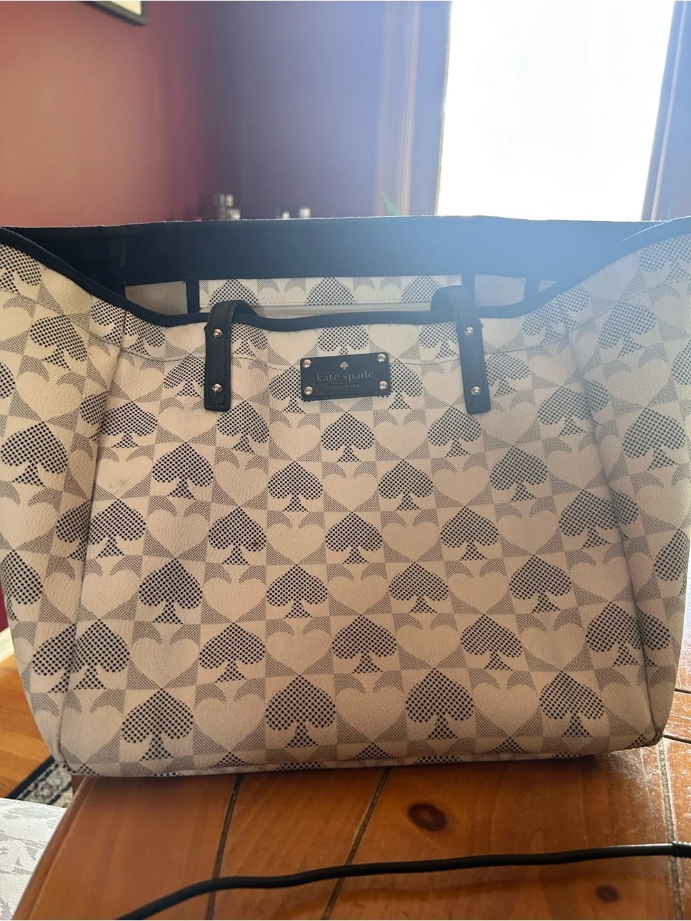 Kate Spade Cream and Black spade-Print Canvas Tote